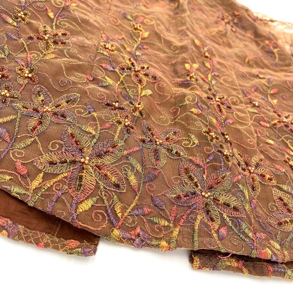 Handmade Brown Rainbow Ethereal Floral Embroidered Metallic Fairy Collar Shirt - Picture 5 of 5